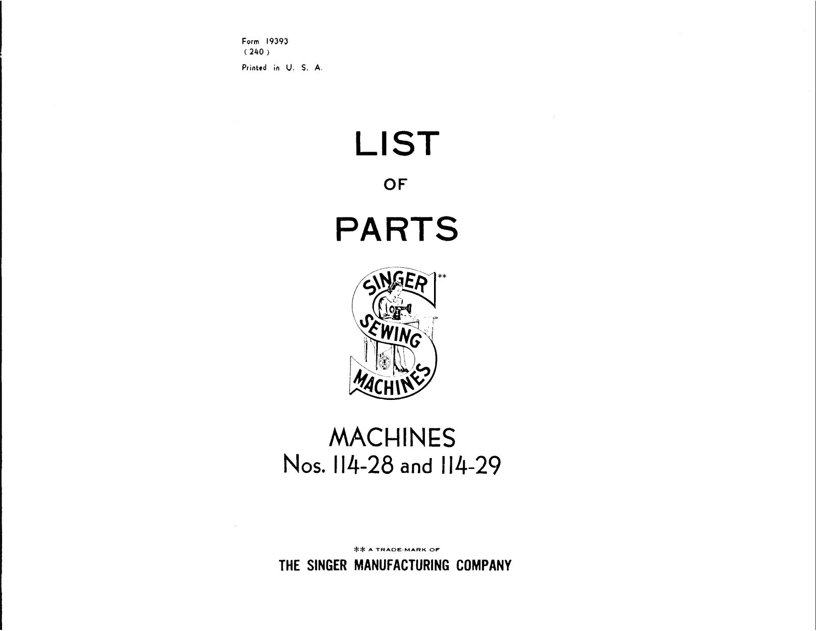 Singer 114-29, 114-28 User Manual