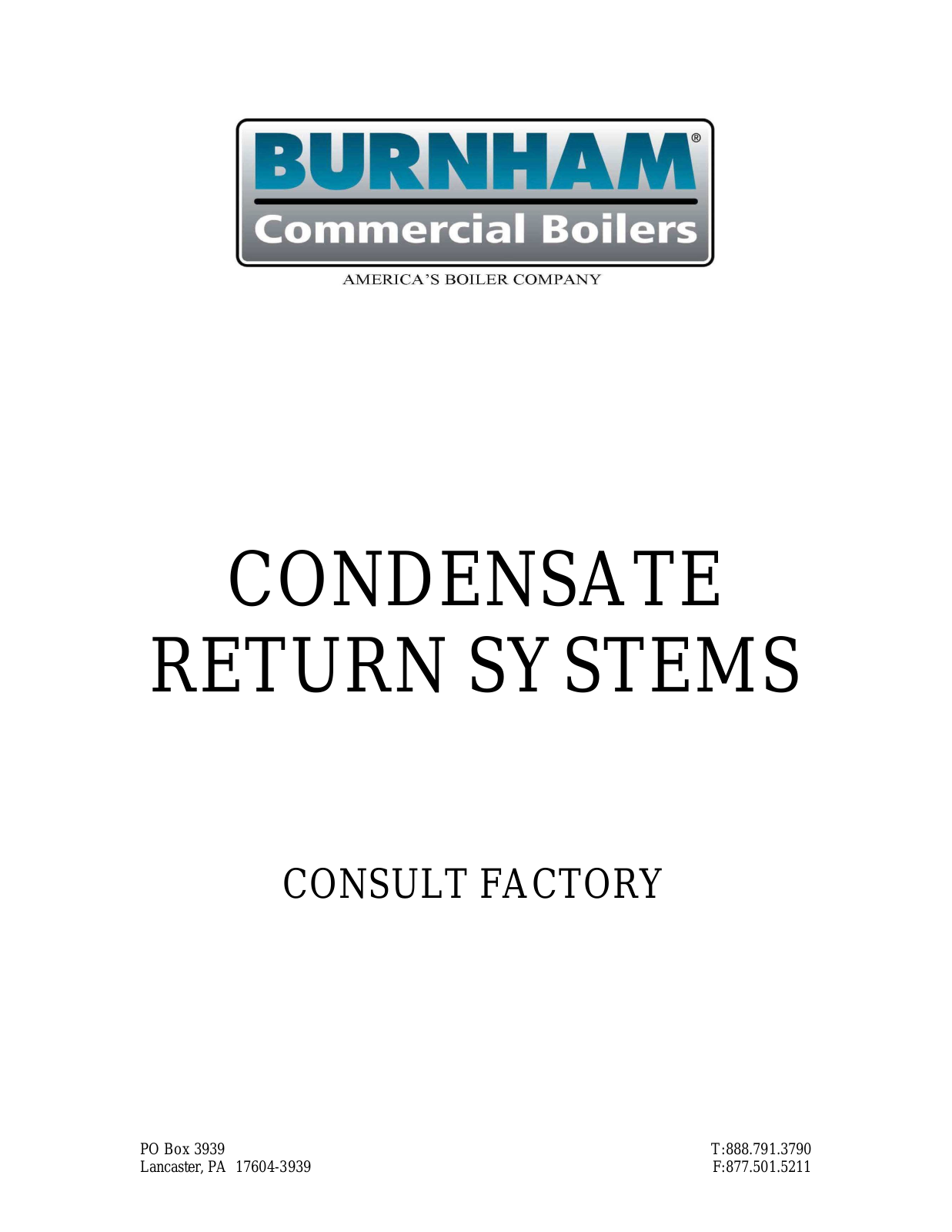 Burnham Condensate Return Systems User Manual