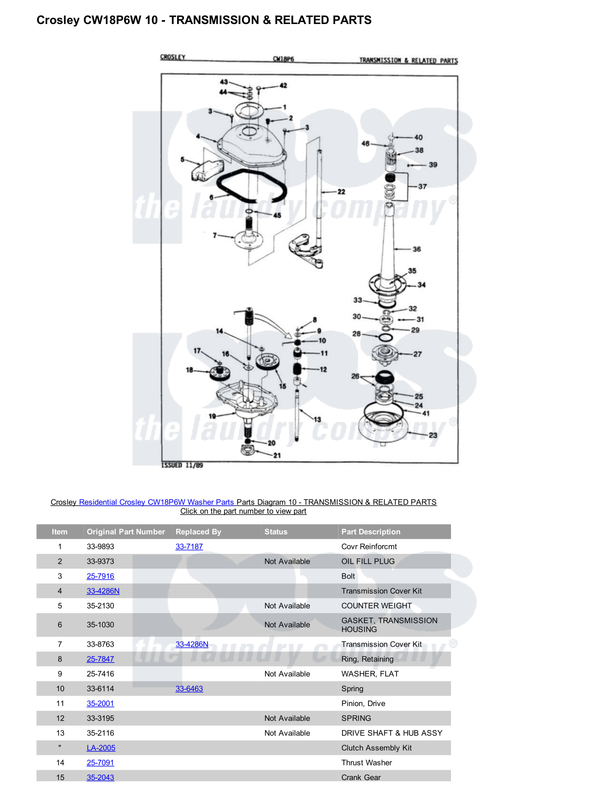 Crosley CW18P6W Parts Diagram