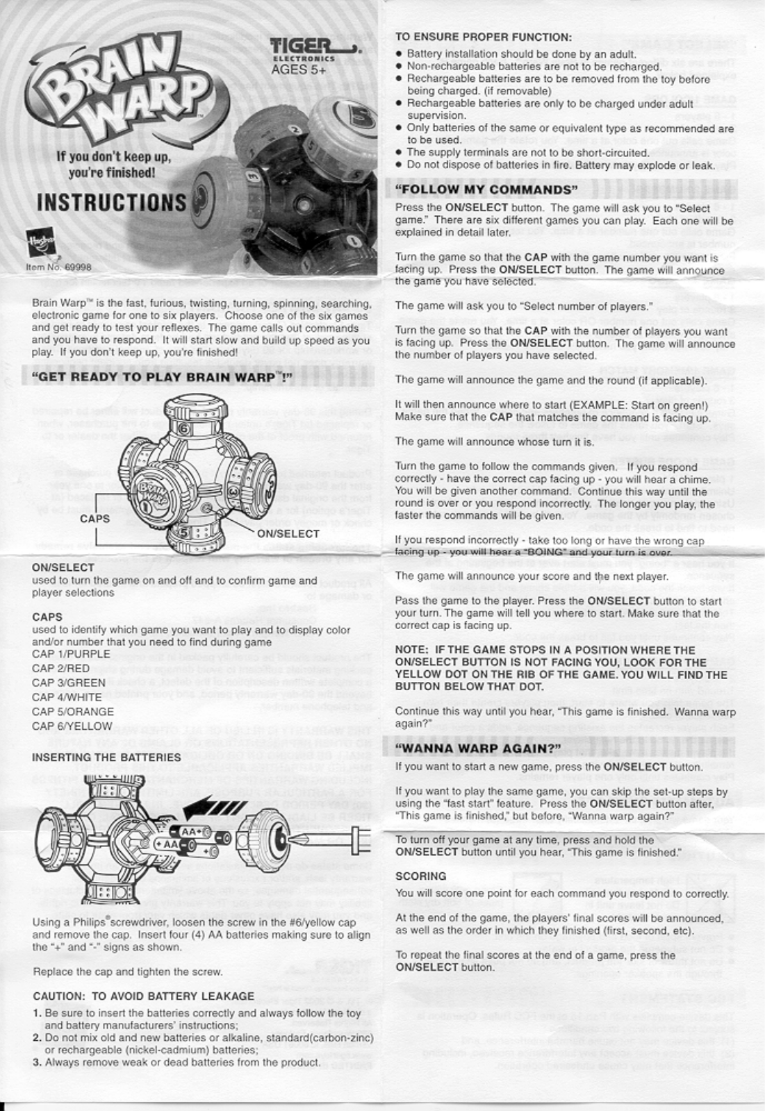 Hasbro Brain Warp User Manual