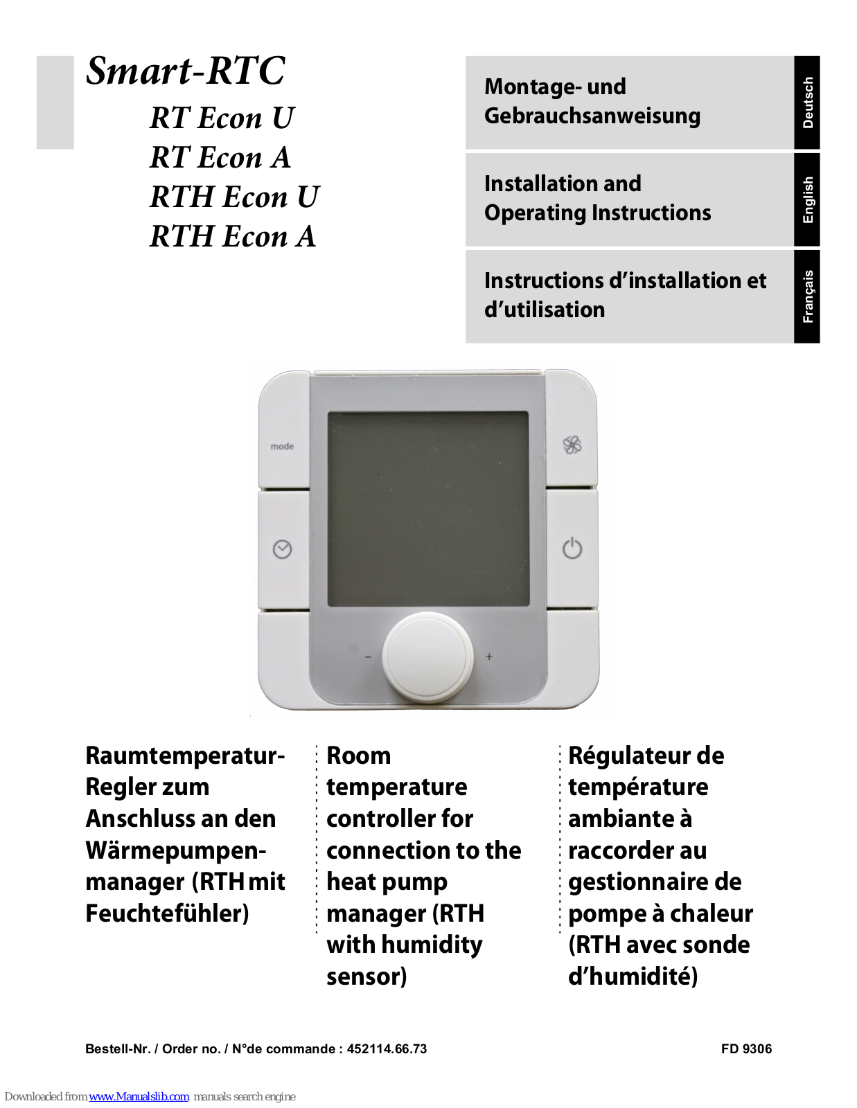 Dimplex Smart-RTC, RT Econ U, RT Econ A, RTH Econ U, RTH Econ A Installation And Operating Instructions Manual