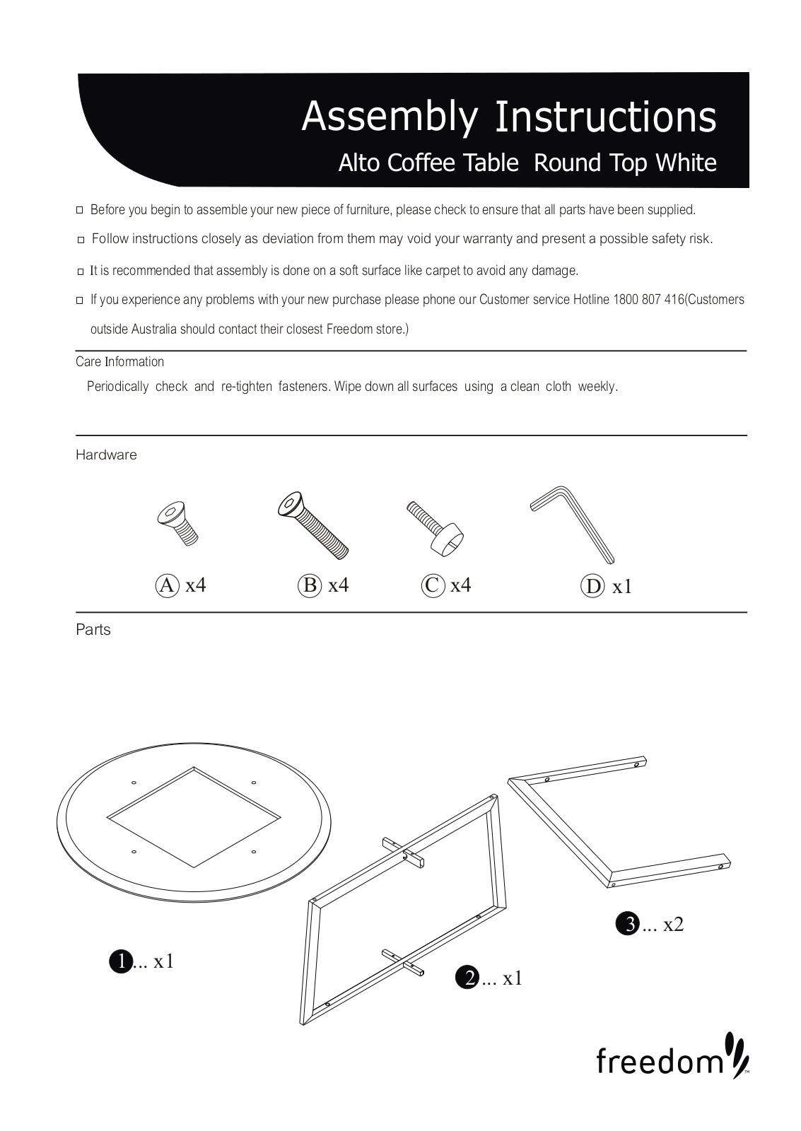 Freedom Alto Coffee Table Round Top Assembly Instruction