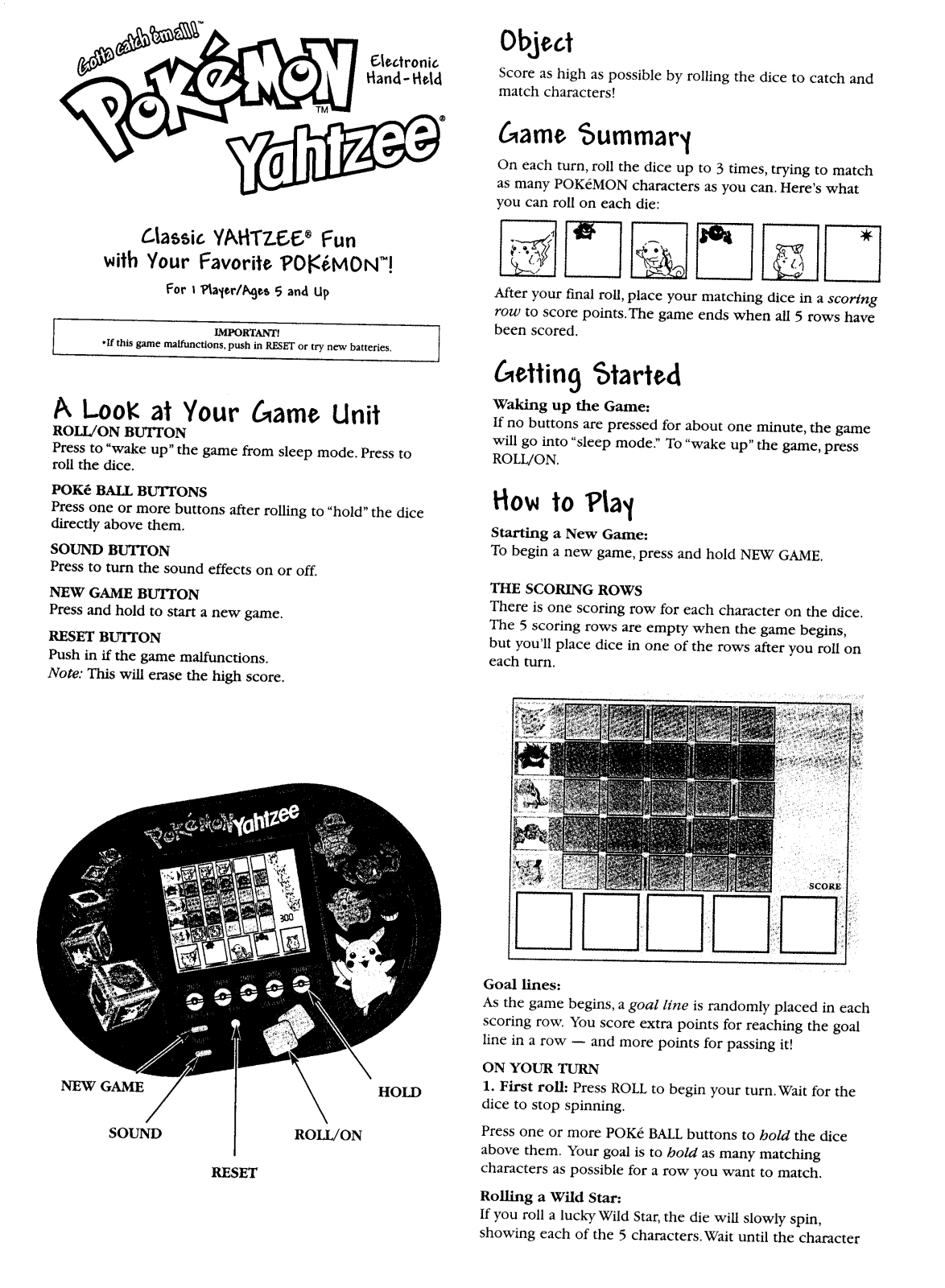 Hasbro POKEMON YAHTZEE User Manual