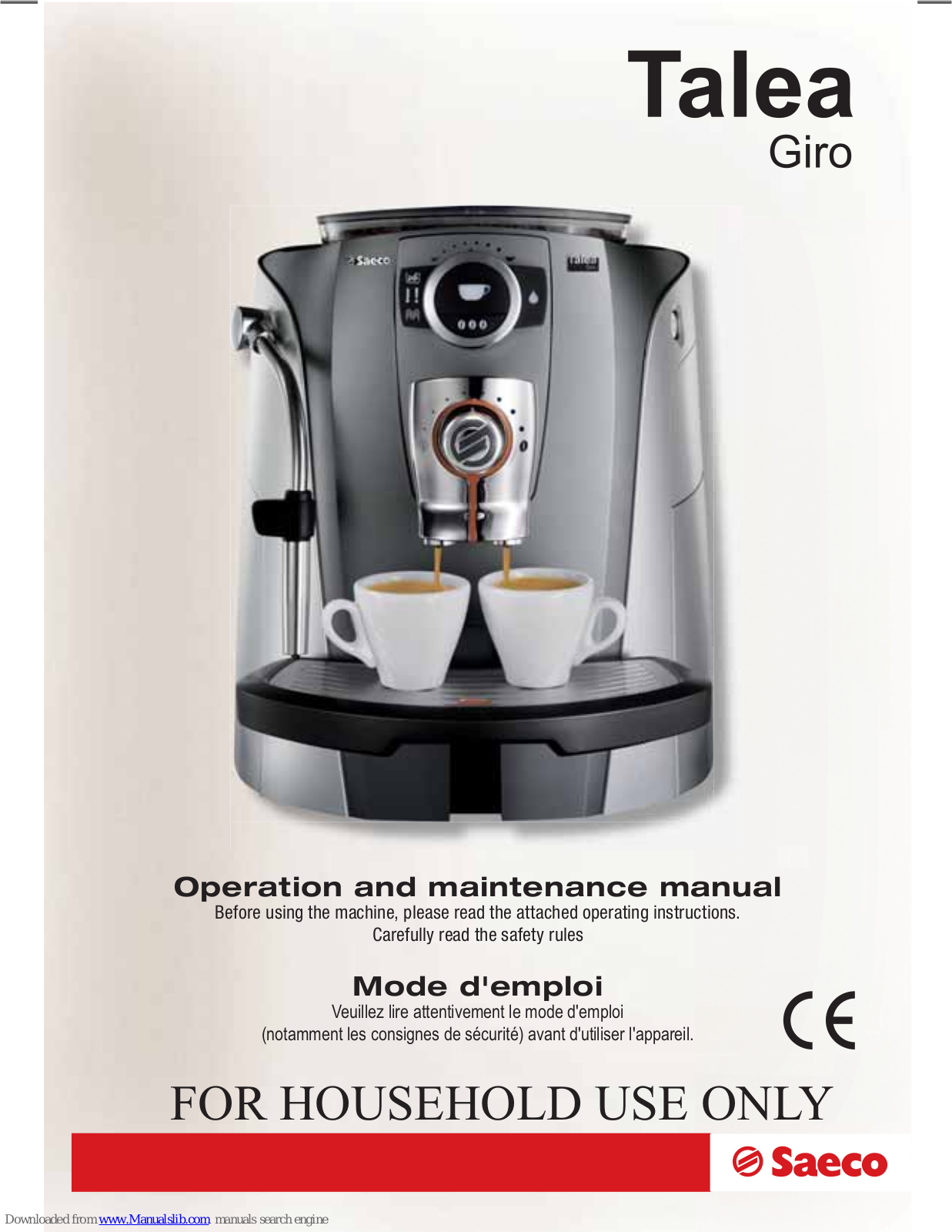 Saeco Talea Giro, Taleo Giro Operation And Maintenance Manual