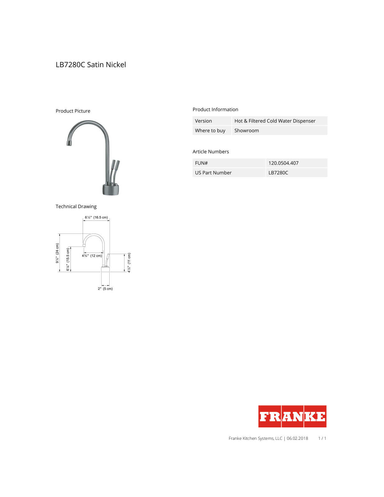 Franke LB7280C Specs