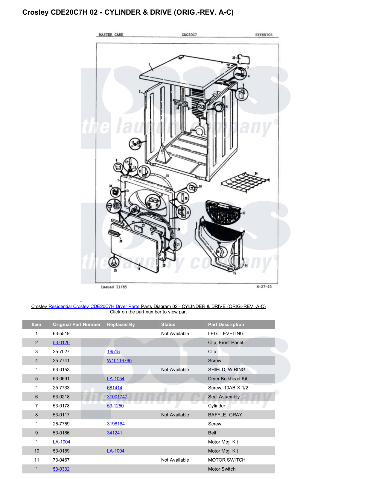 Crosley CDE20C7H Parts Diagram