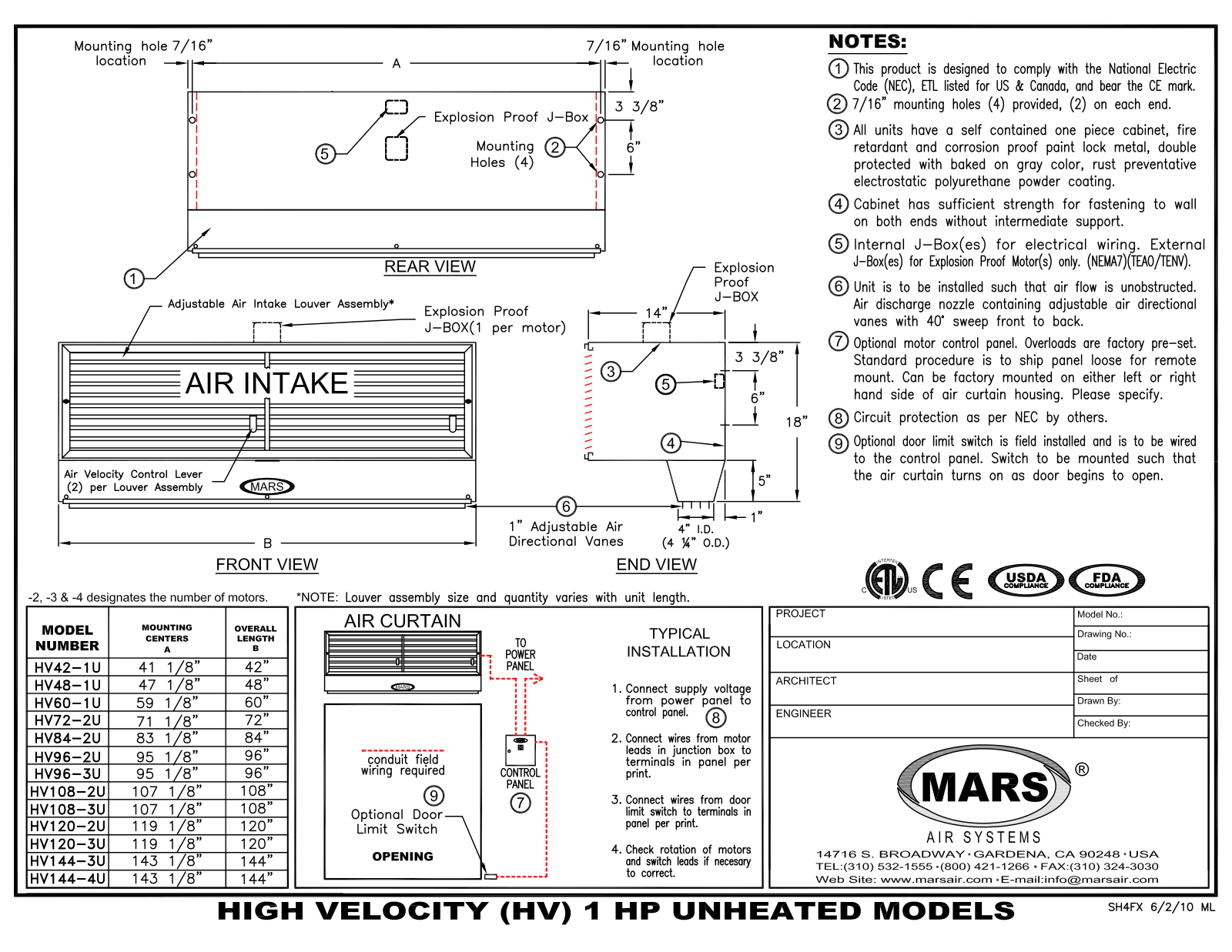 Mars Air HV108-2U User Manual