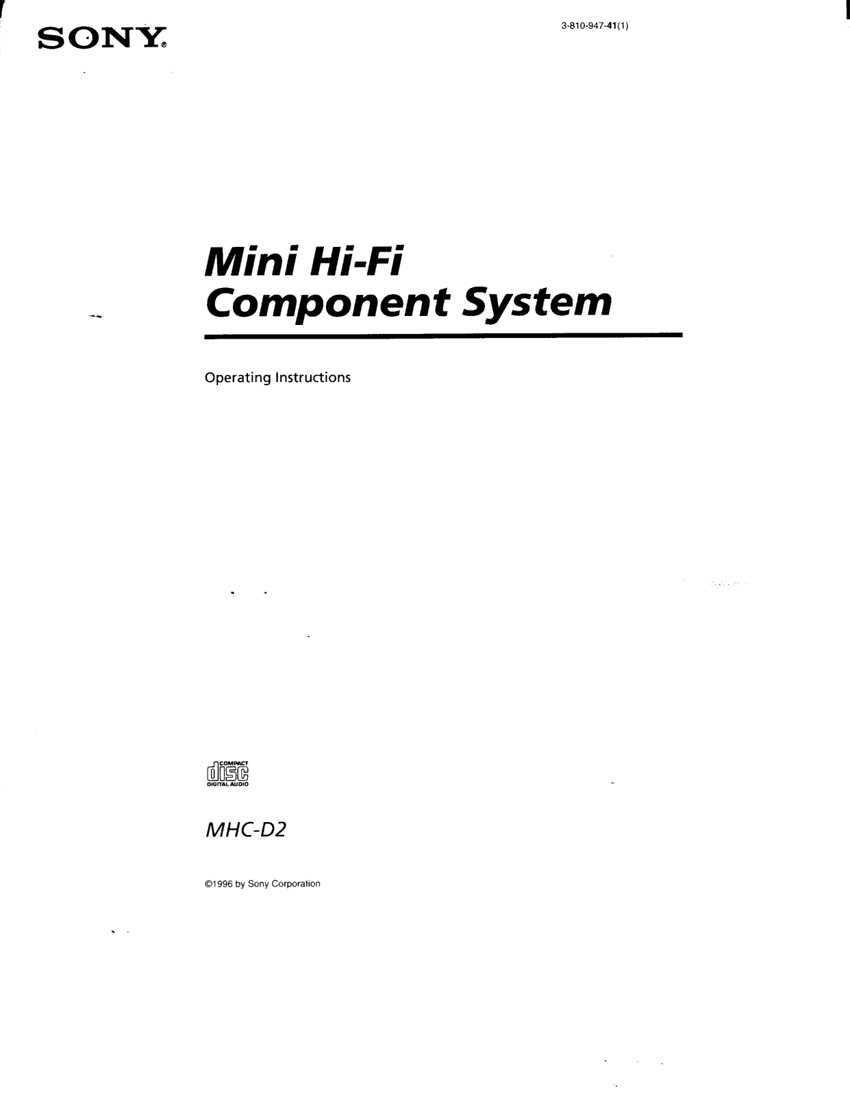 Sony MHC-D2 Operating Manual