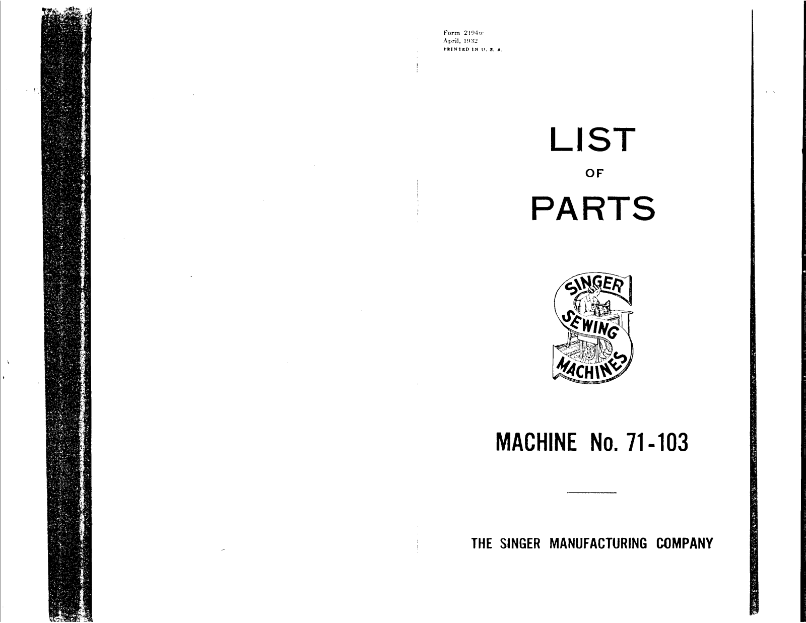 Singer 71-103 User Manual