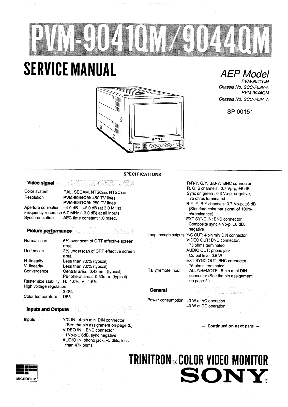 Sony PVM-9041QM, PVM-9044QM Service Manual