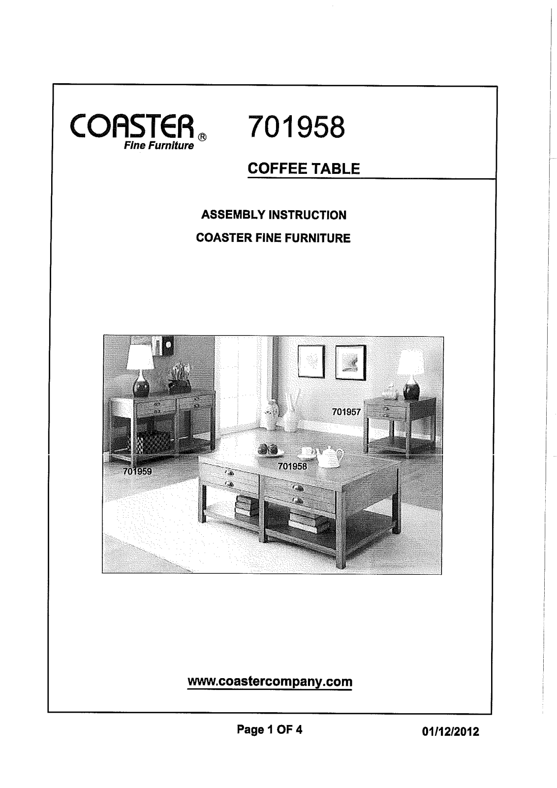 Coaster 701958 Assembly Guide