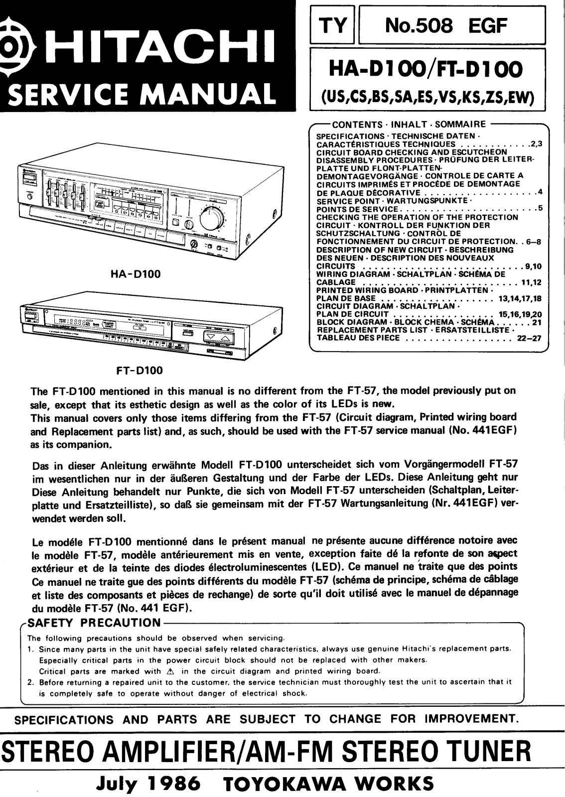 Hitachi FTD-100 Service Manual