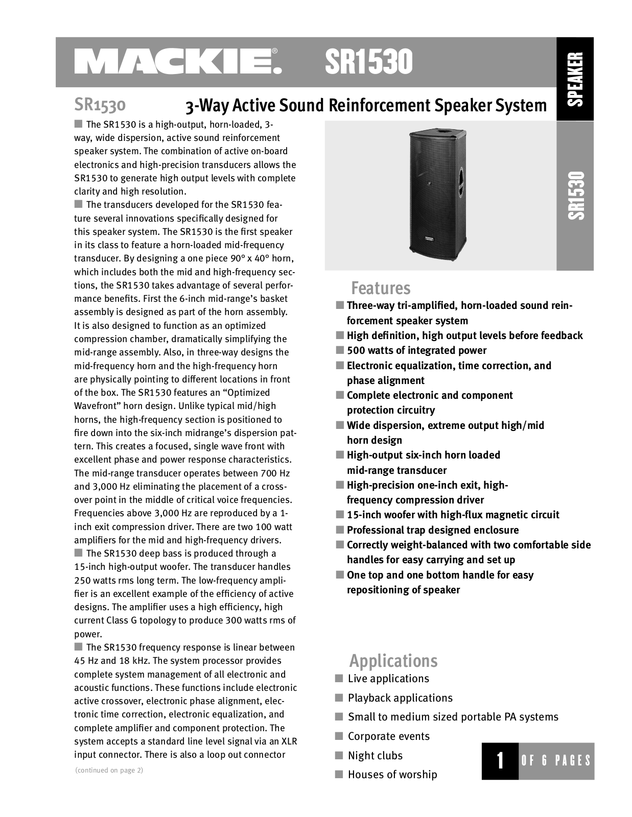 Mackie SR1530 Parts list