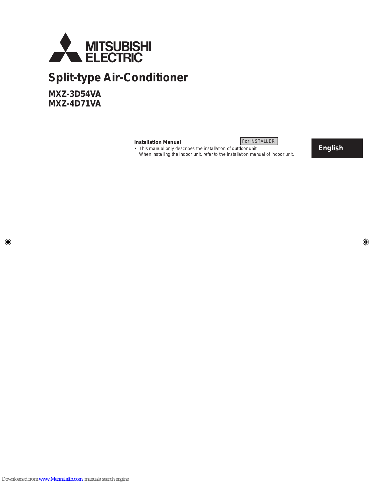 Mitsubishi Electric MXZ-4D71VA Installation Manual