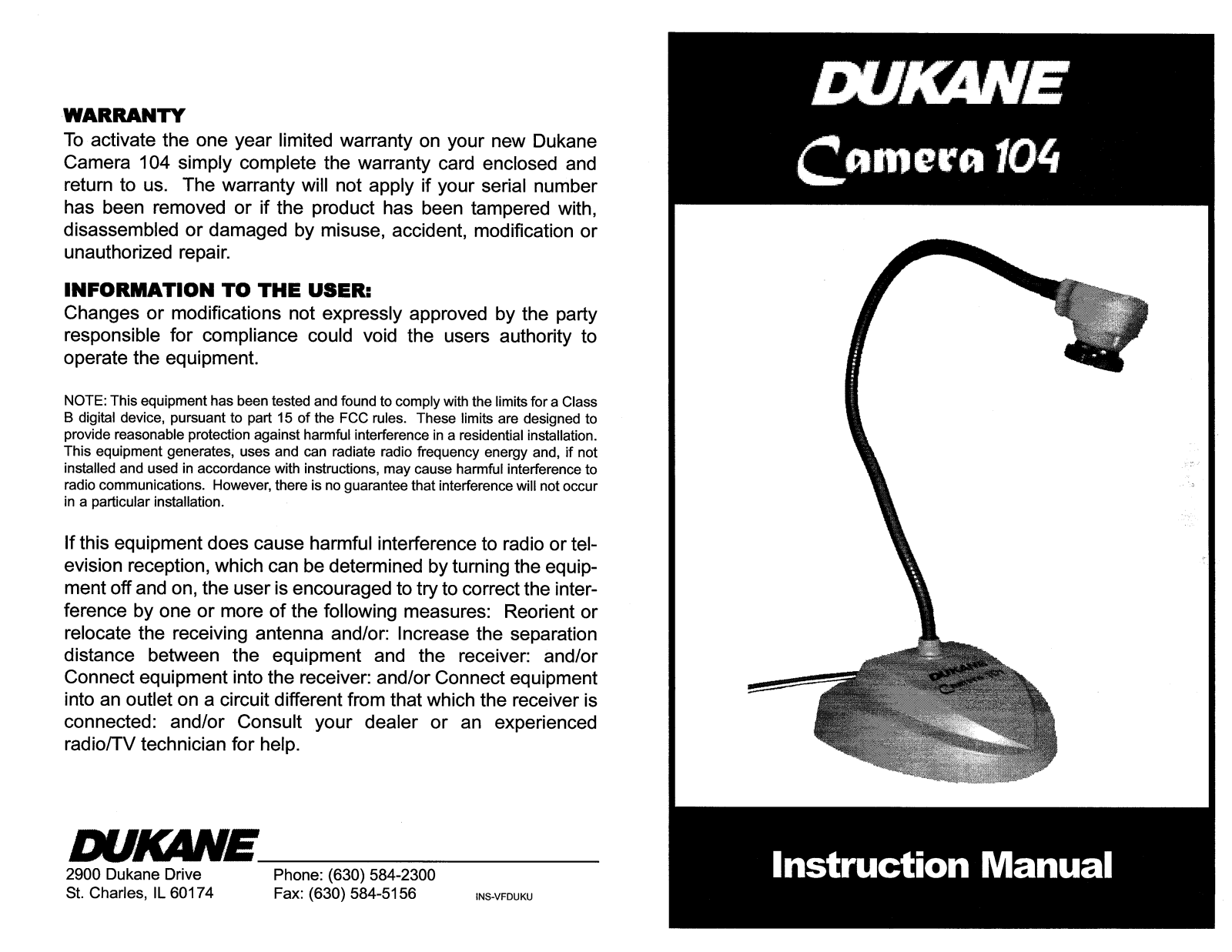 Dukane 104 Instruction Manual