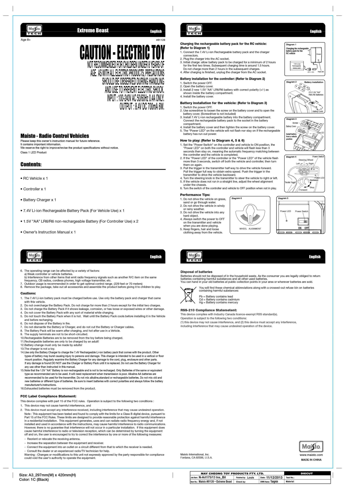 May Cheong Toy Fty 81128RC, 13085RC User Manual