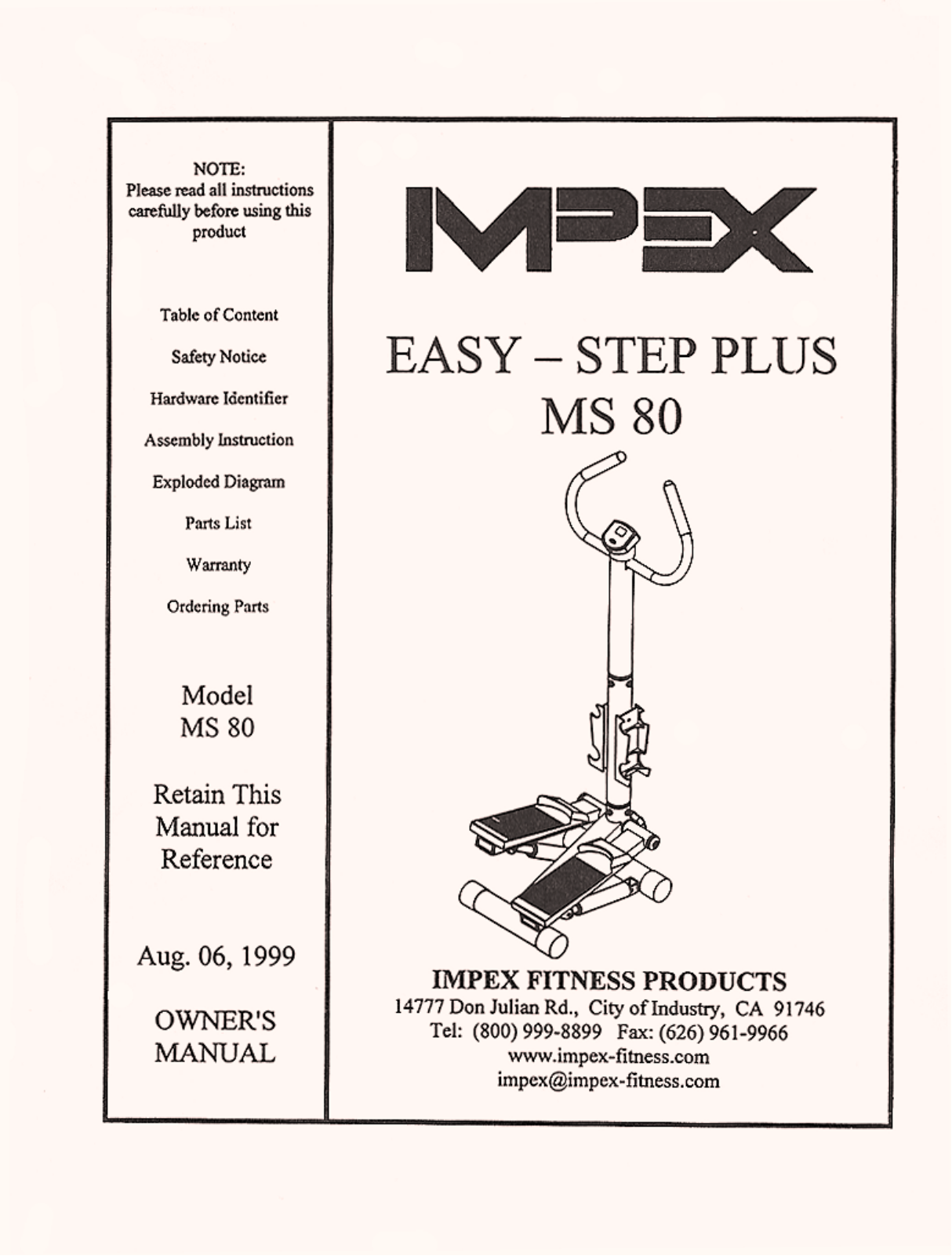 Impex MS-80 Owner's Manual