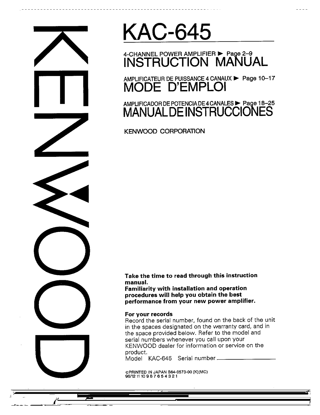 Kenwood KAC-645 User Manual