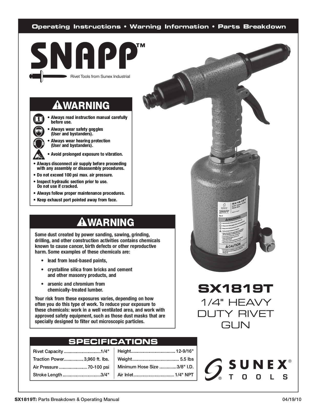 Sunex Tools SX1819T User Manual