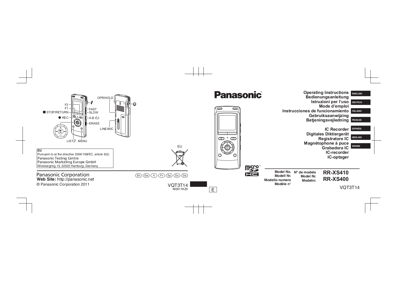 PANASONIC RR-XS400E, RR-XS410, RR-XS410E-W User Manual