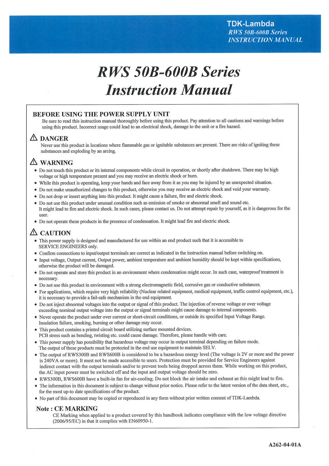 TDK-Lambda RWS-50B-12, RWS-50B-5, RWS-50B-24, RWS-50B-48 User guide