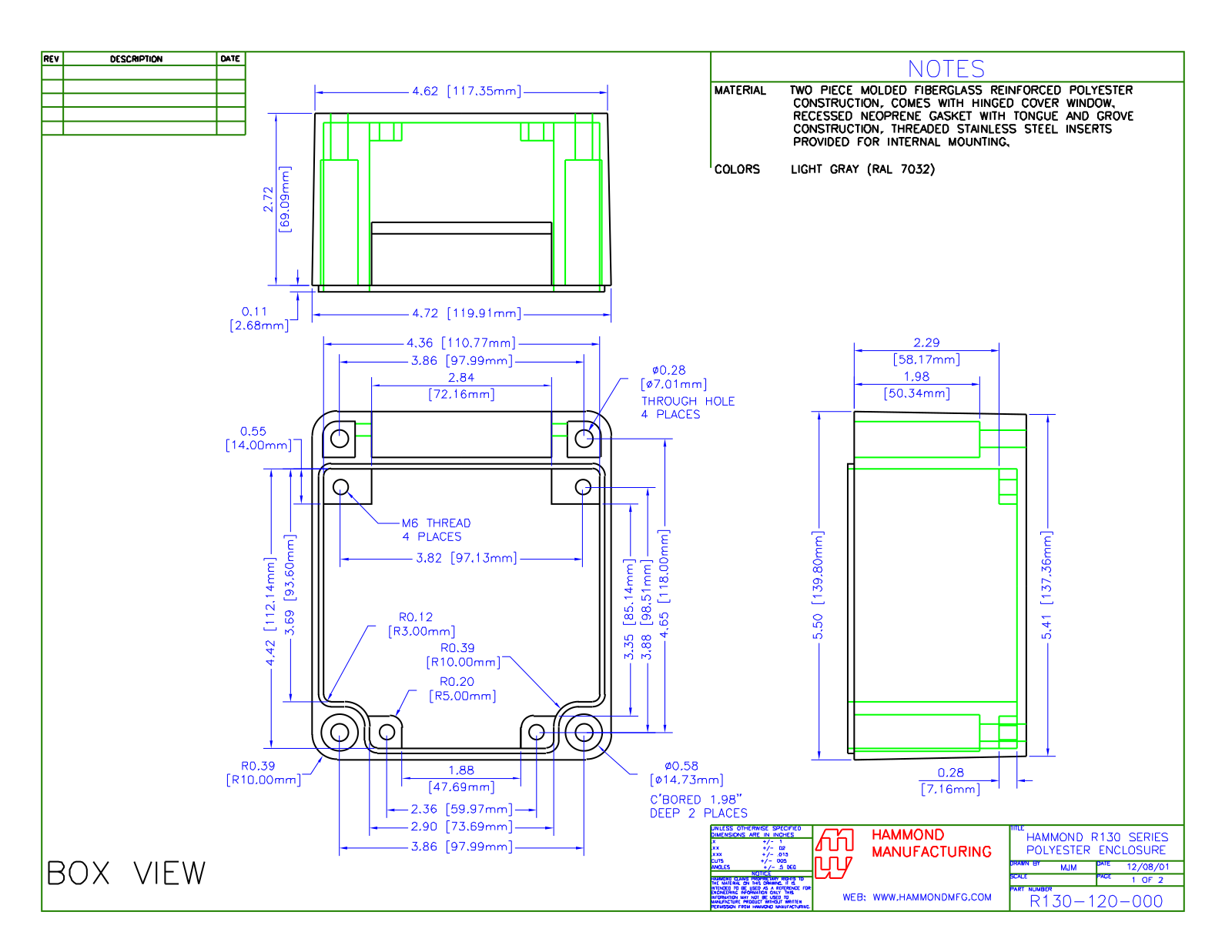 Hammond Manufacturing R130-120-000 technical drawings