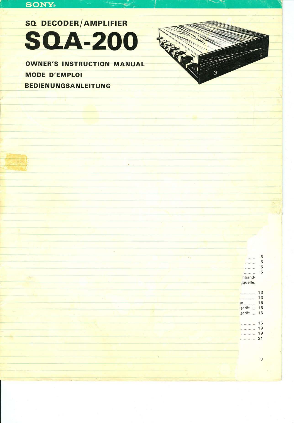 Sony SQA-200 Owners manual