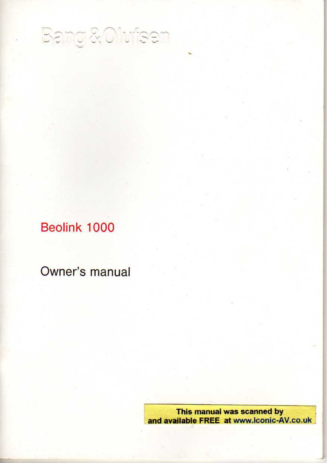 Bang Olufsen Beolink 1000 Owners Manual