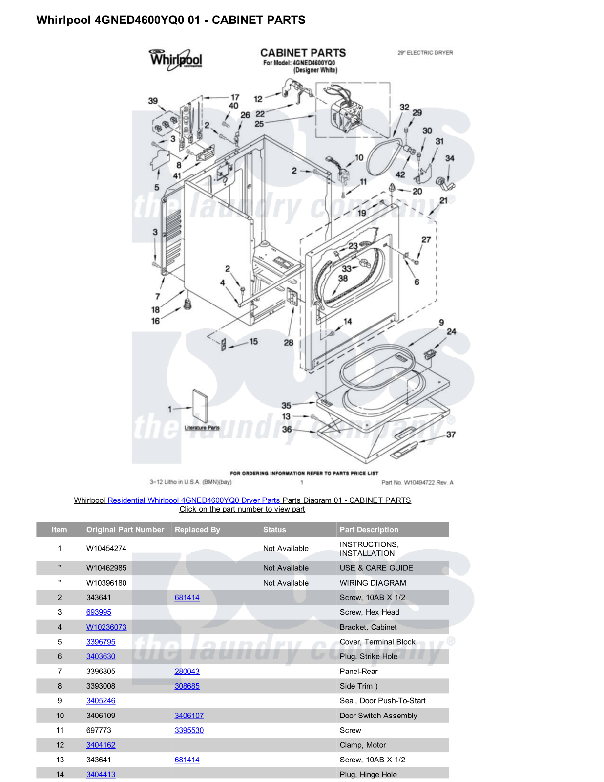 Whirlpool 4GNED4600YQ0 Parts Diagram