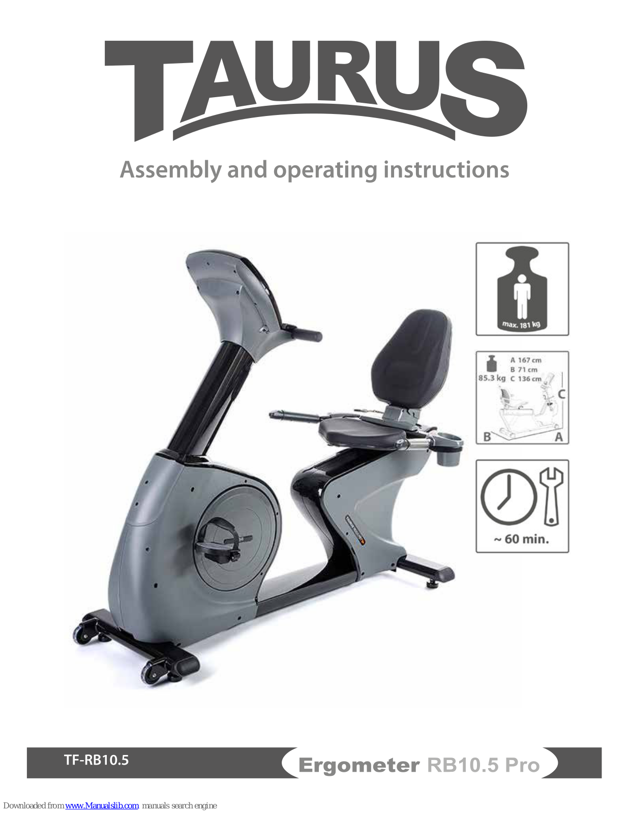 Taurus TF-RB10.5, ergometer RB10.5 PRO Assembly And Operating Instructions Manual