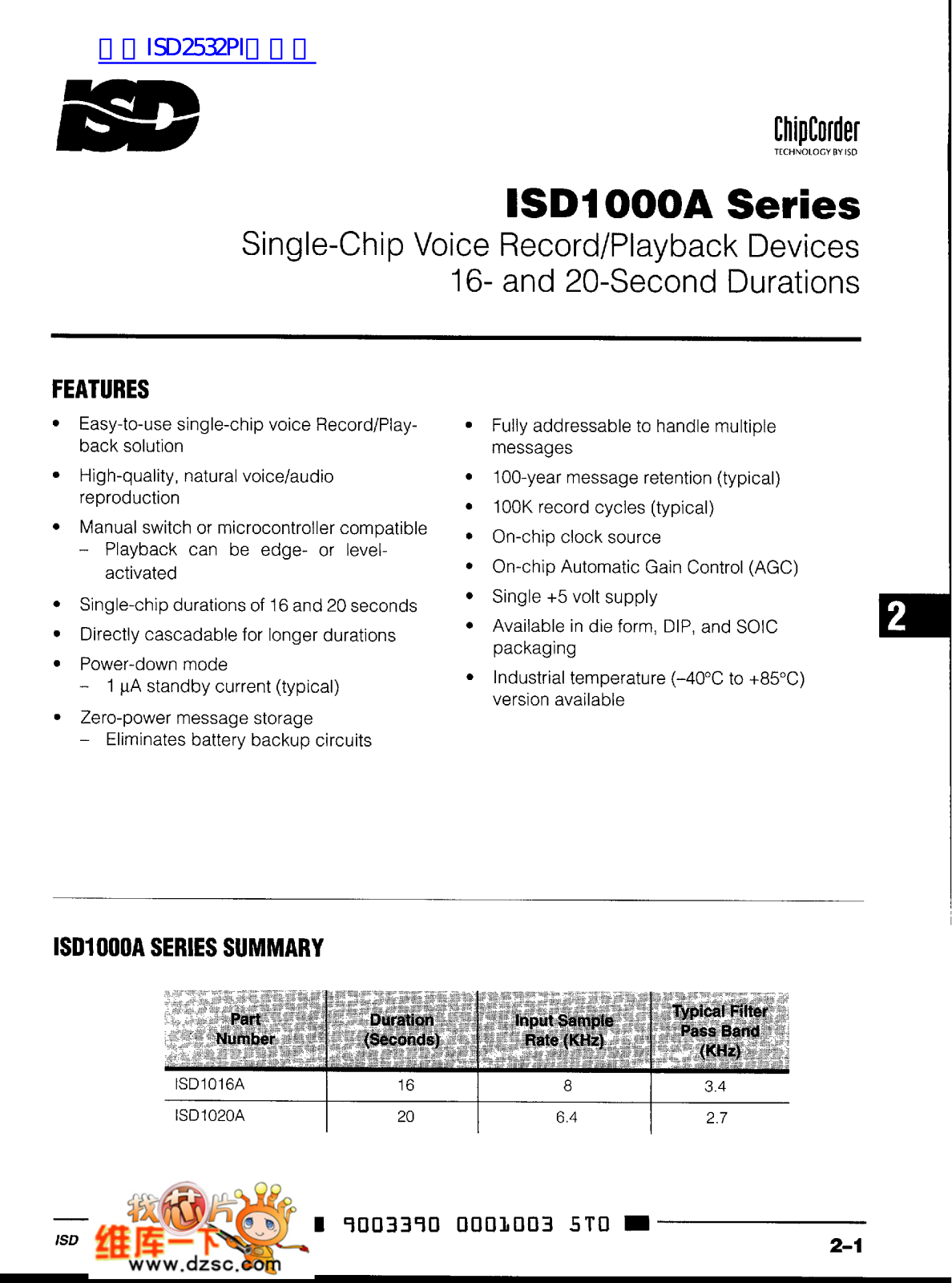 ISD ISD1000A User Manual