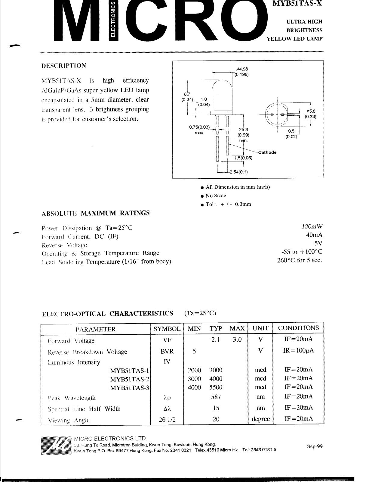 MICRO MYB51TAS-1, MYB51TAS-2, MYB51TAS-3 Datasheet