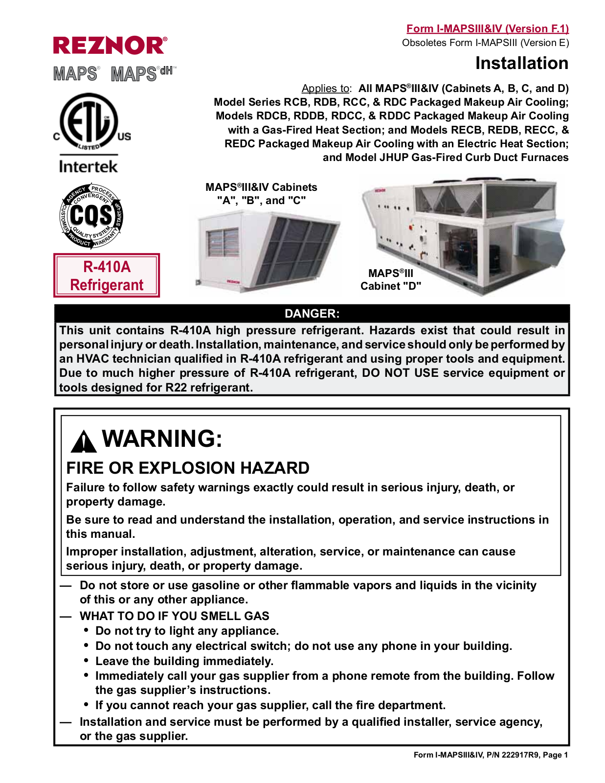 Reznor JHIP-300 Installation  Manual