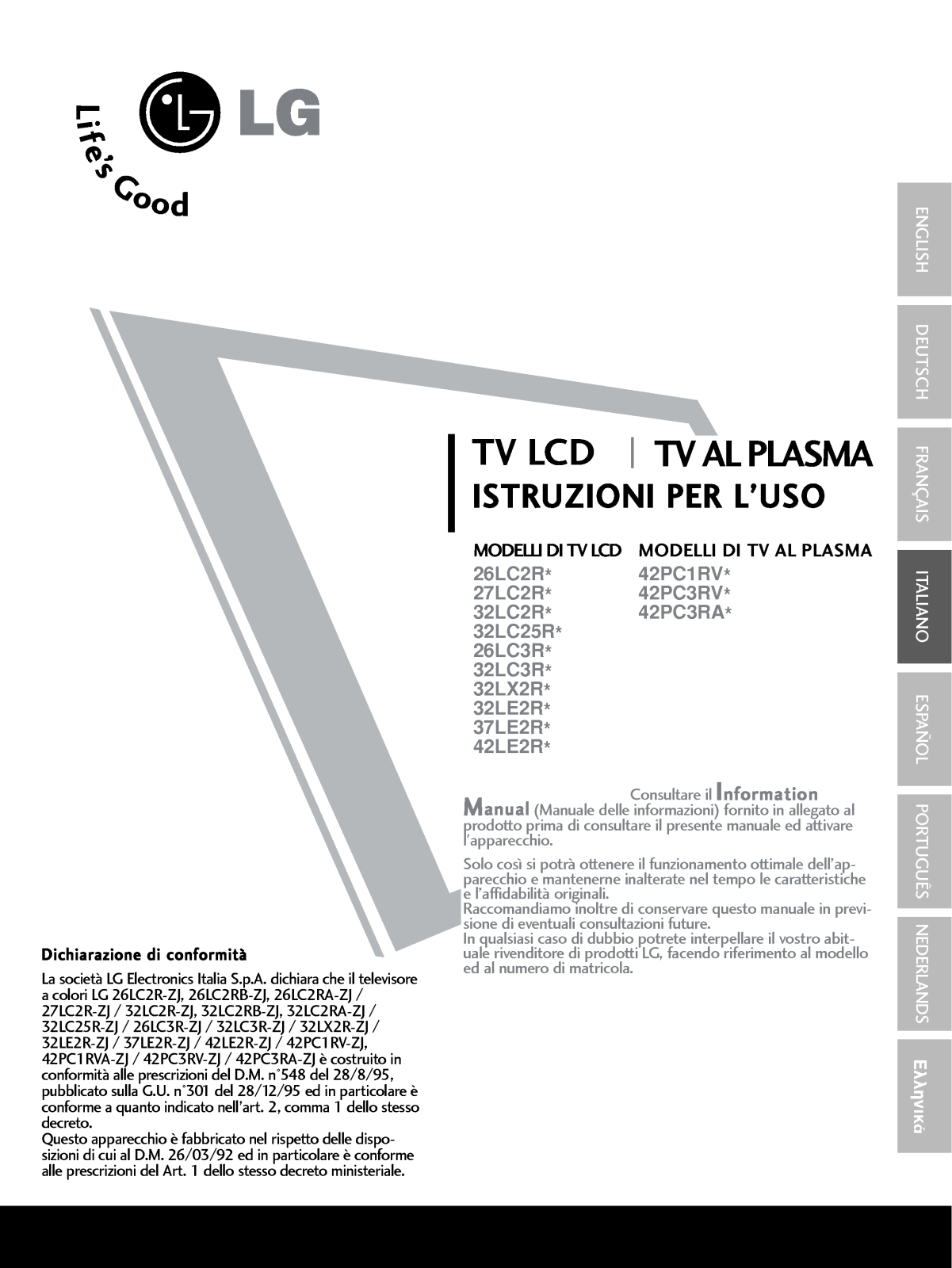 Lg 42PC1RV, 42PC3RV, 42PC3RA, 26LC2R, 27LC2R User Manual