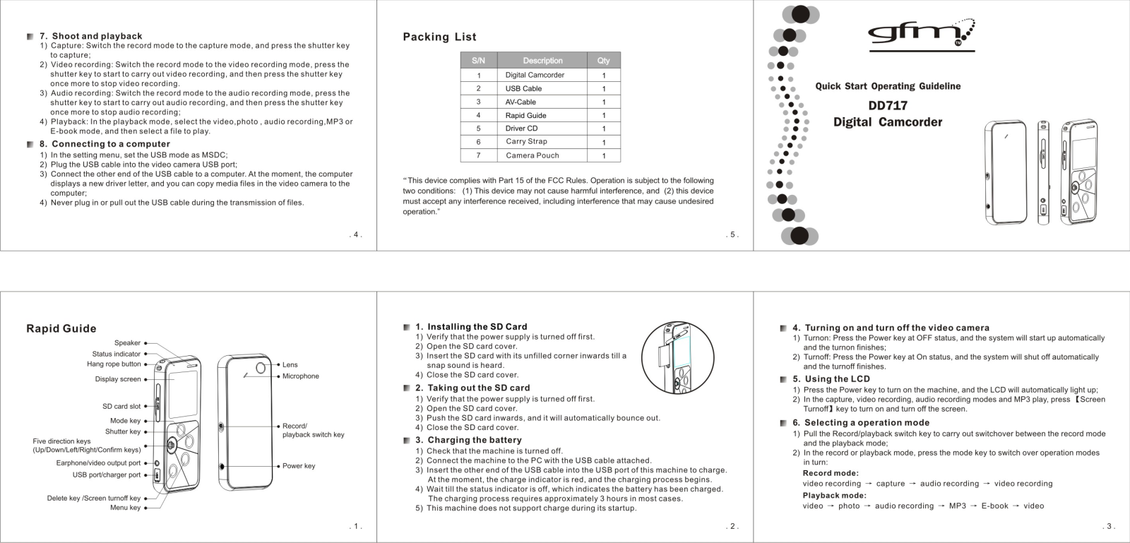 GFM DD-717 Quick Start Operating Guideline