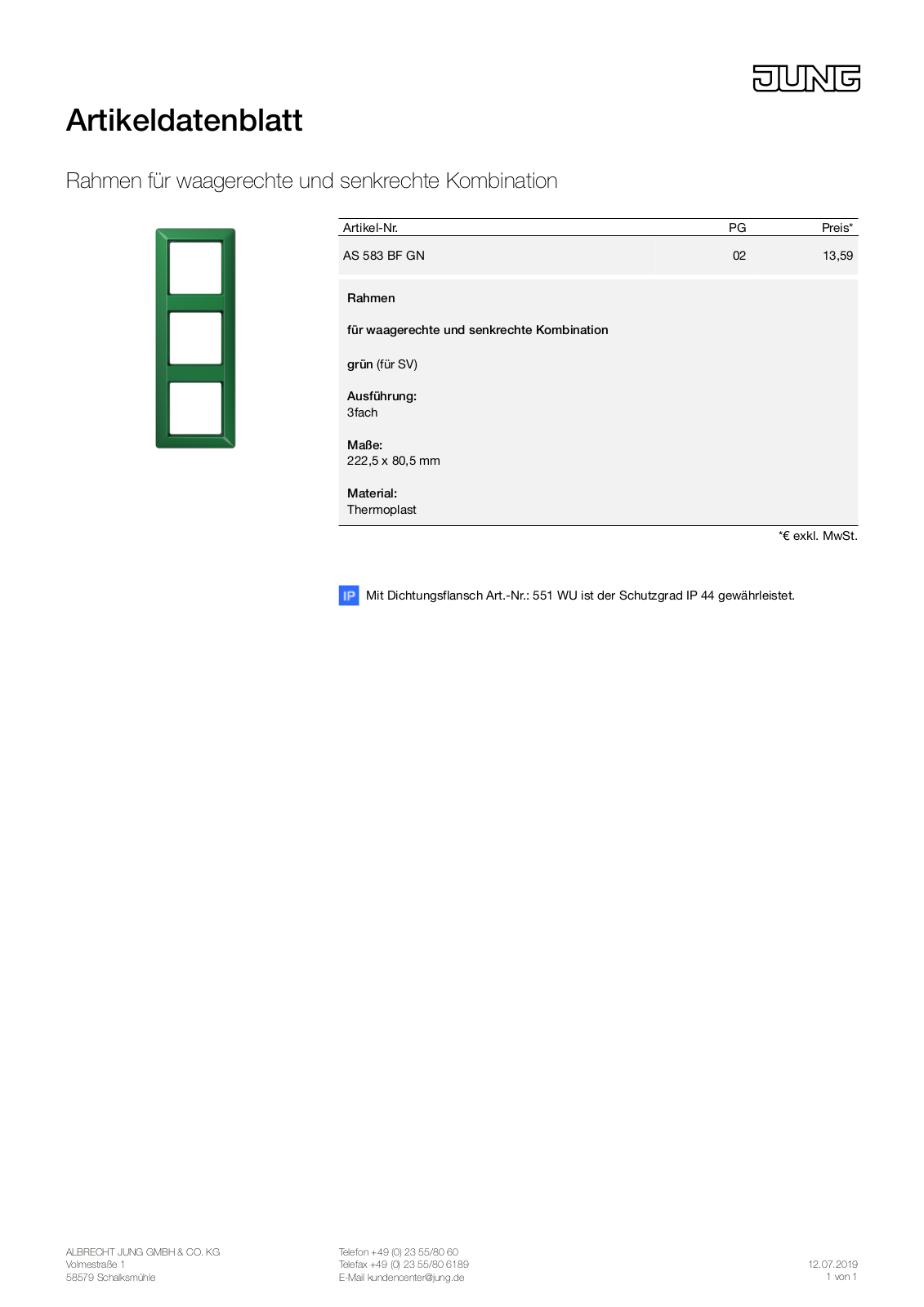 Jung AS 583 BF GN User Manual