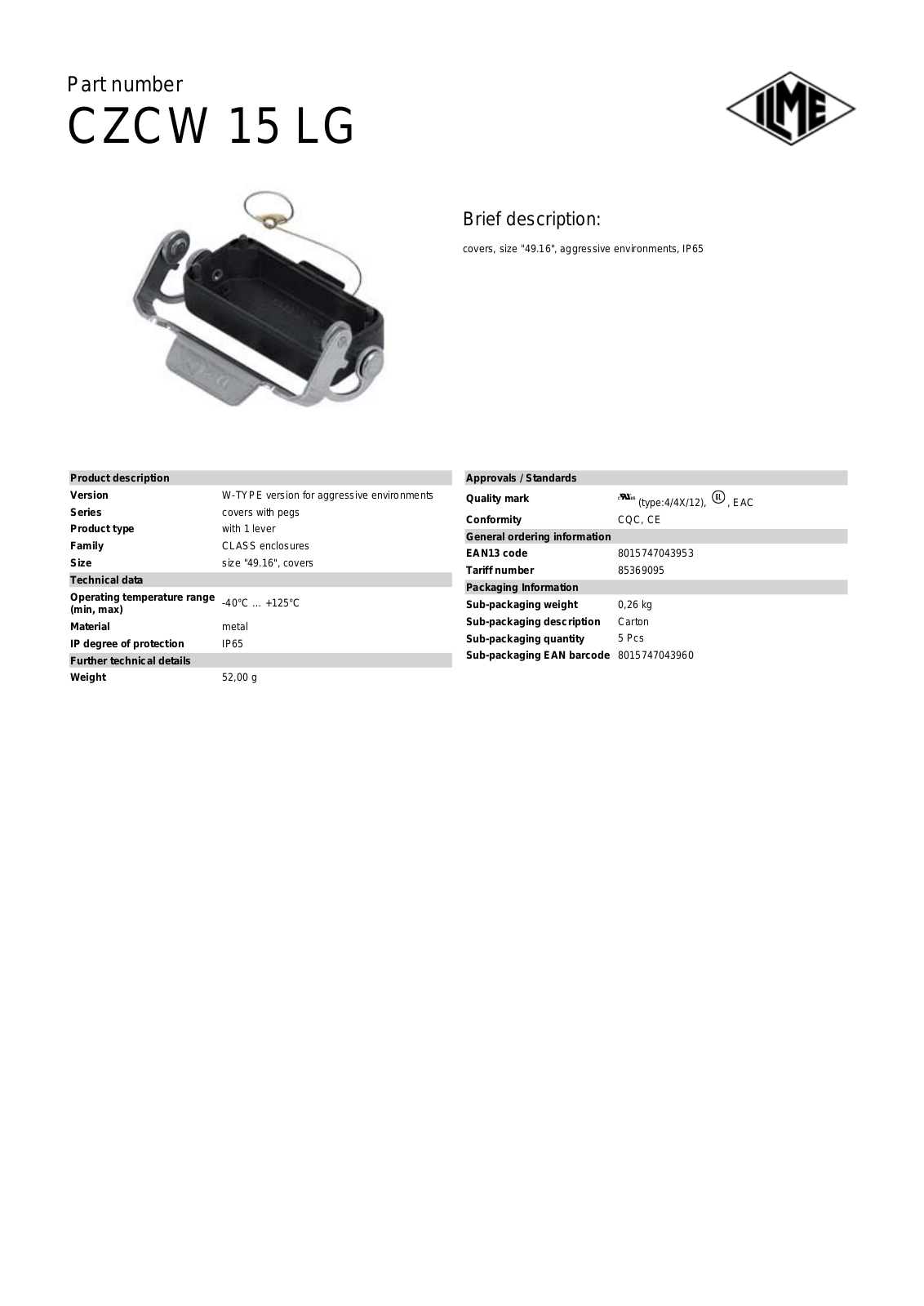 ILME CZCW-15LG Data Sheet