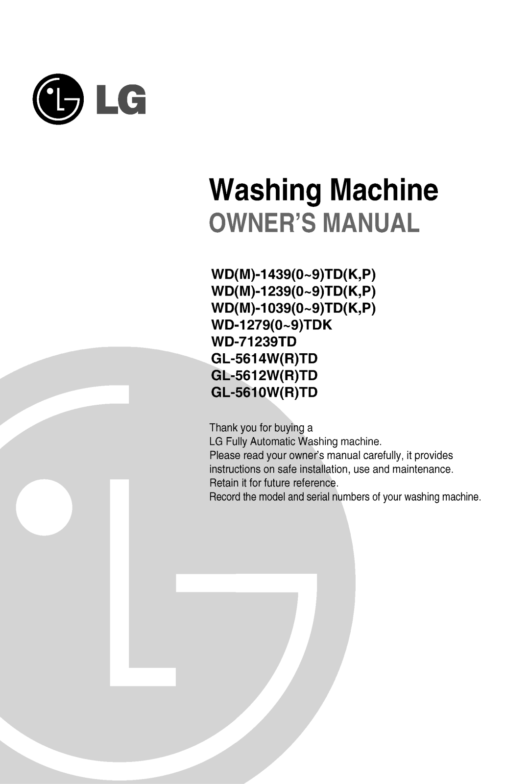 LG WD-71239TD Owner's Manual