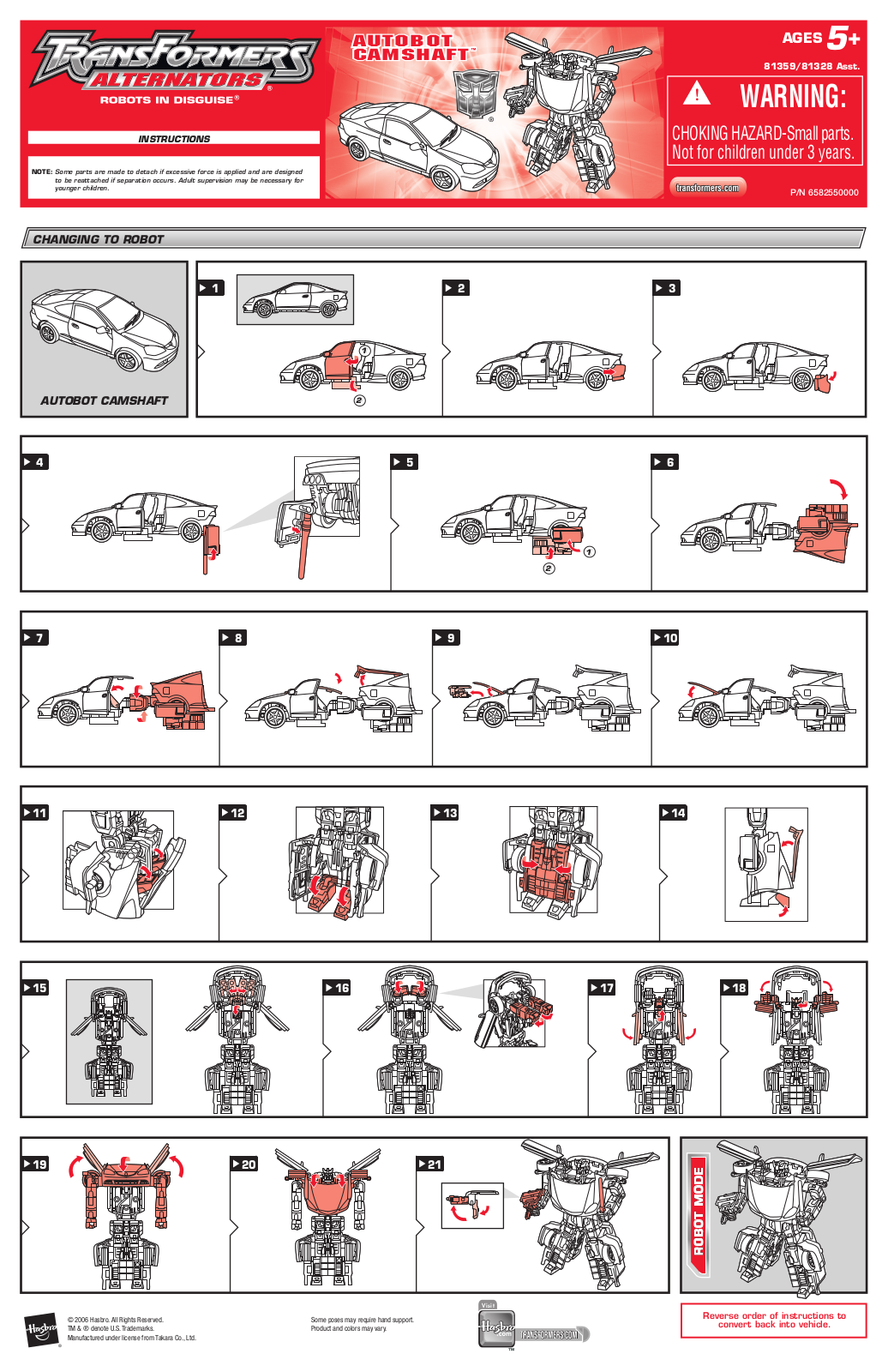 Hasbro TRANSFORMERS ALTERNATORS AUTOBOT CAMSHAFT User Manual