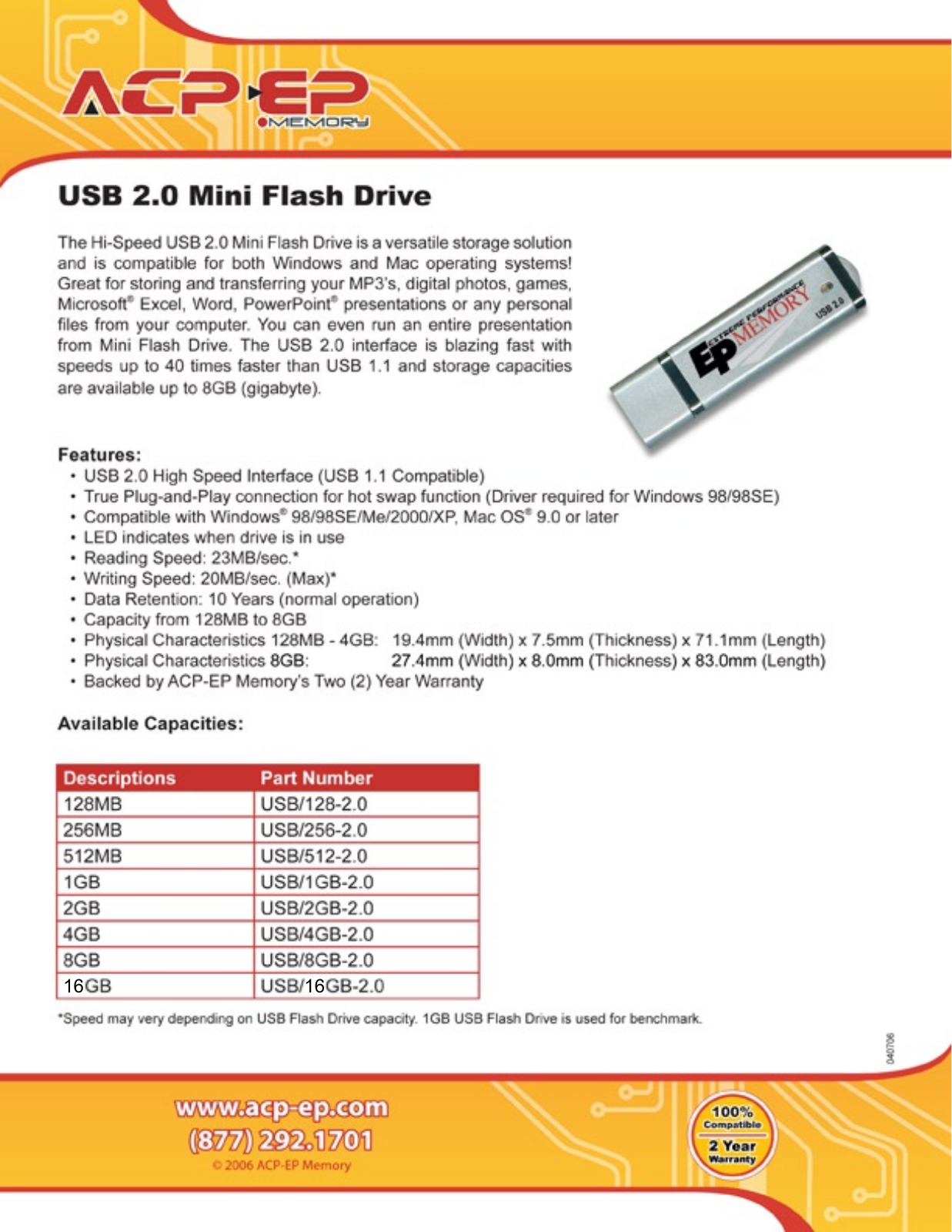 ACP-EP Memory USB-128-2.0, USB-512-2.0, USB-256-2.0, USB-16GB-2.0 User Manual