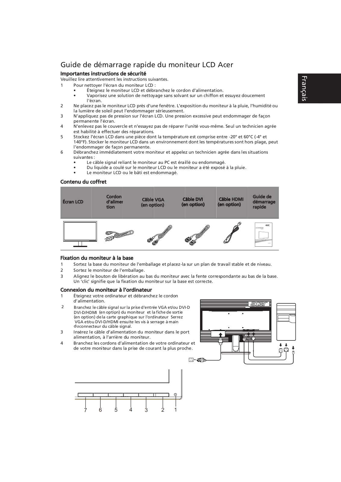 Acer K242HQL QUICK START GUIDE