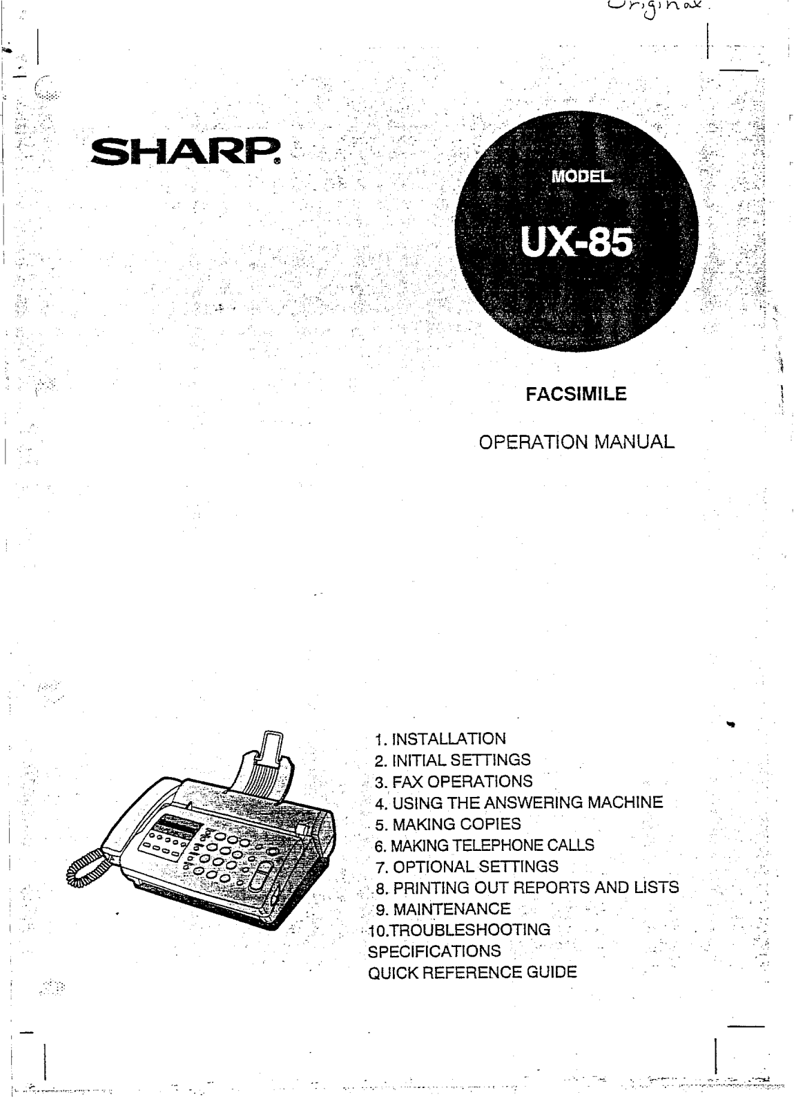 Sharp UX-85 Operating Manual