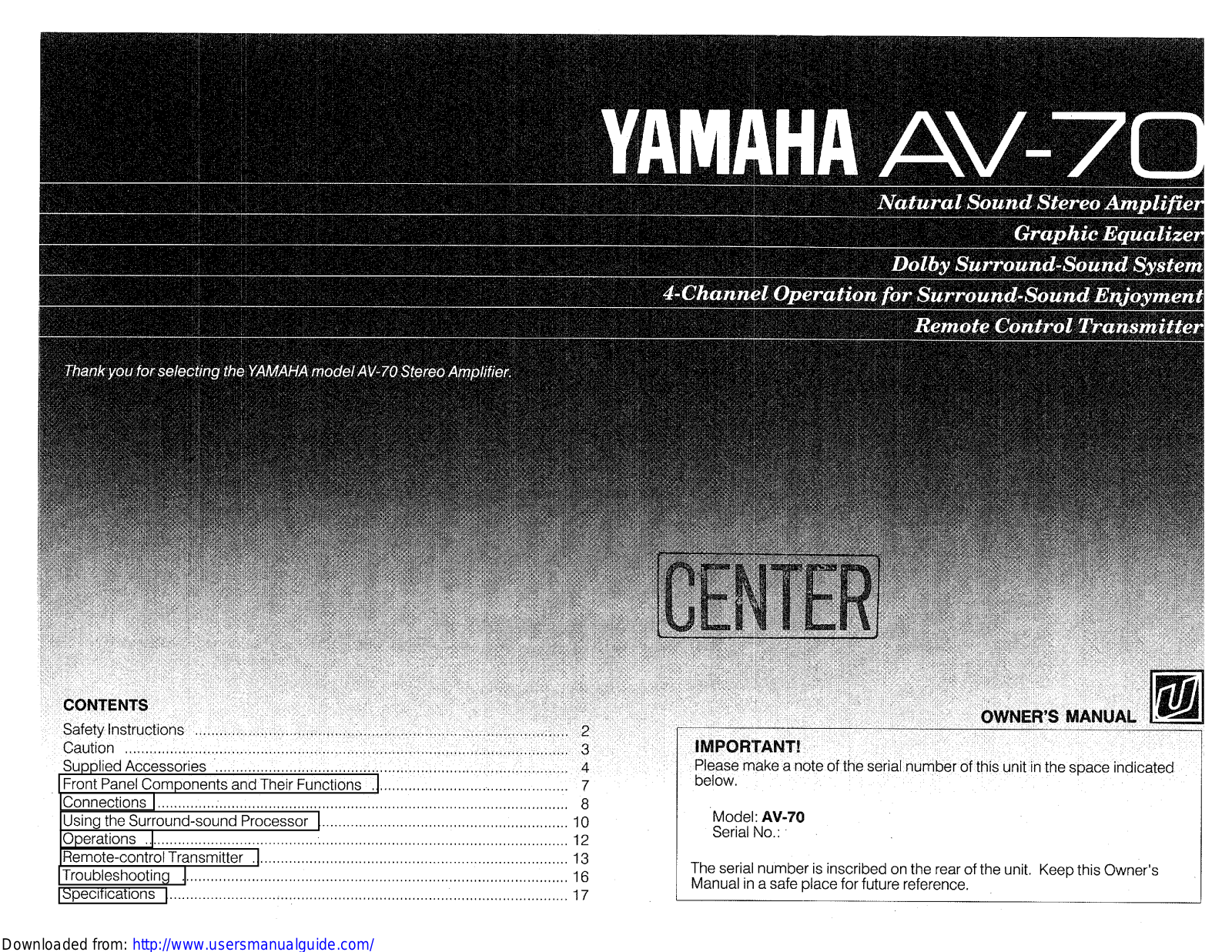 Yamaha Audio AV-70 User Manual