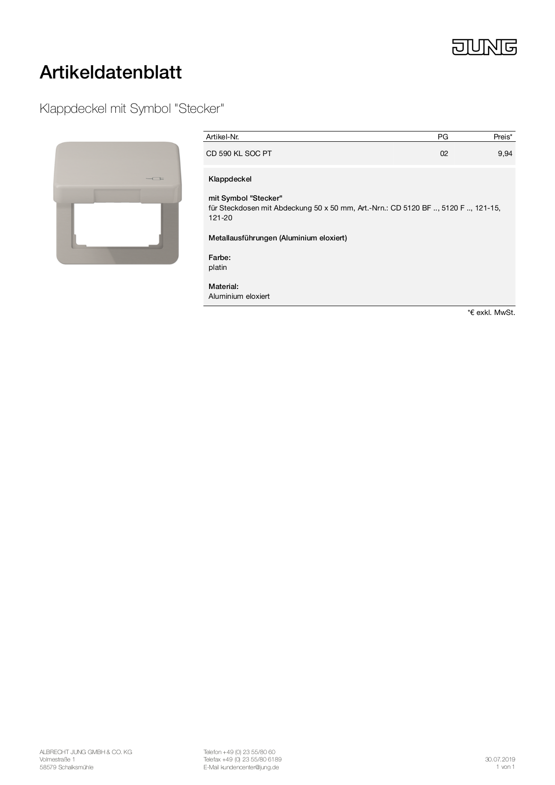 Jung CD 590 KL SOC PT User Manual