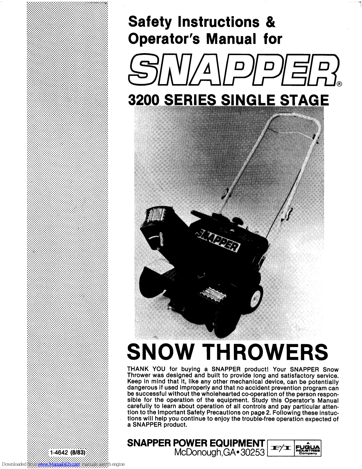 Snapper 3200 Series Safety Instruction & Operatorrs Manual