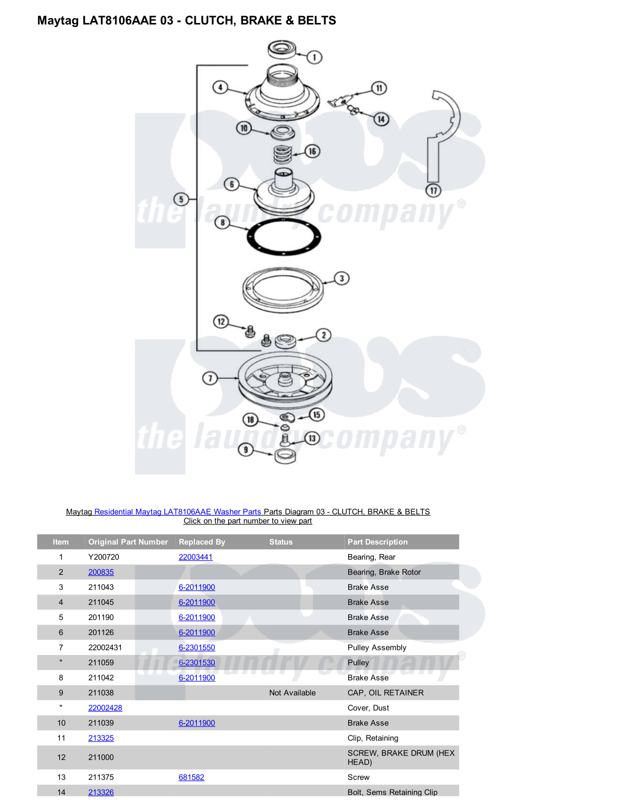 Maytag LAT8106AAE Parts Diagram