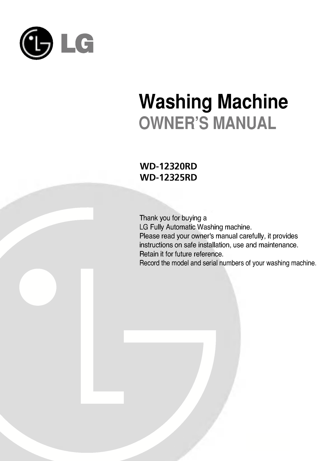 LG WD-12325RD Owner's Manual