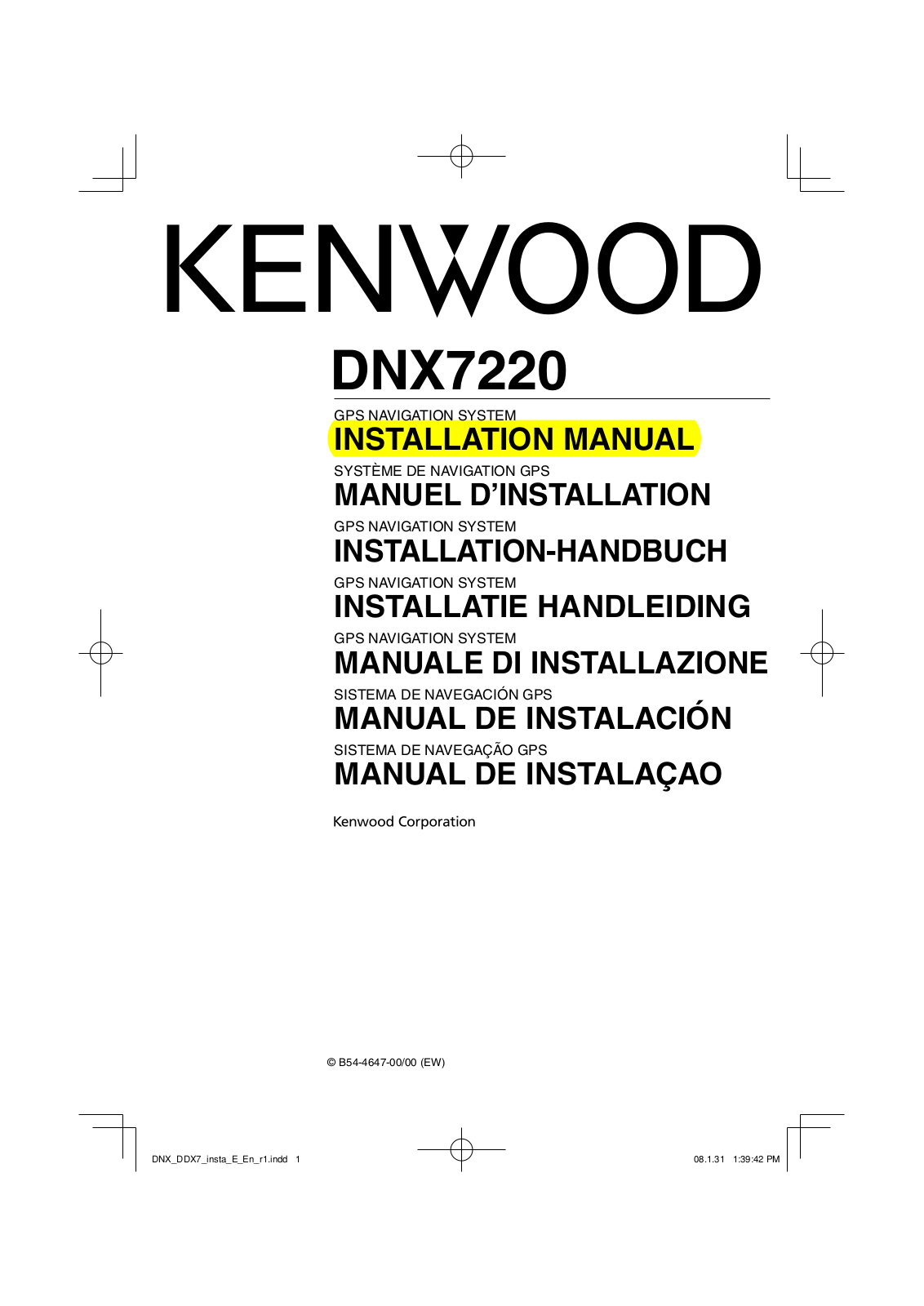 Kenwood DNX, DNX7220 Installation Manual