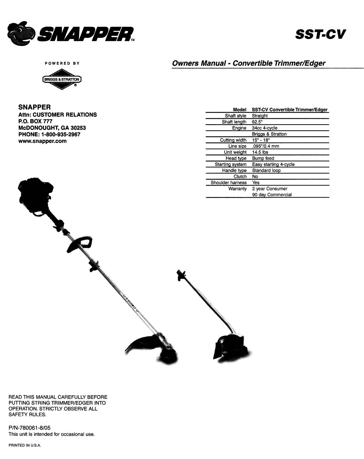 Snapper SST-CV User Manual