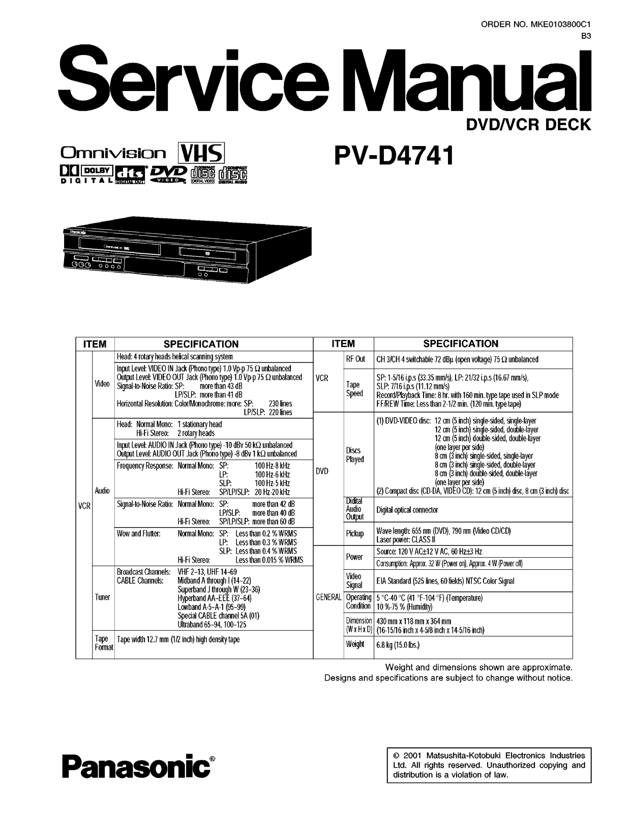 Panasonic PV-D4741 Service Manual